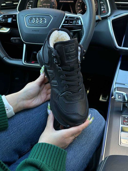 Кросівки зимові New Balance 574 чорні високі з хутром підліткові жіноч