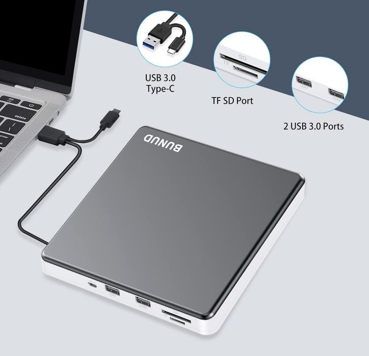 Napęd Zewnętrzny CD DVD BUNUD USB 3.0 i Napęd DVD Typ C SD/TF CD Windo