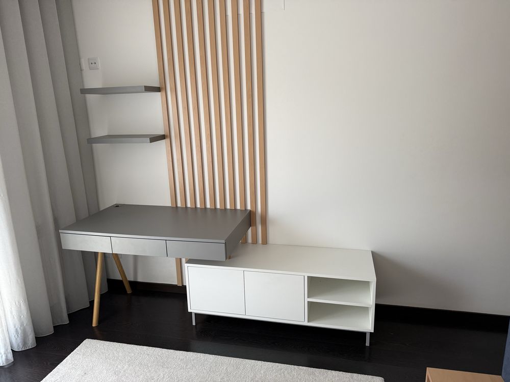 Quarto Conpleto Cama Colchão Aparador Secretaria Prateleiras