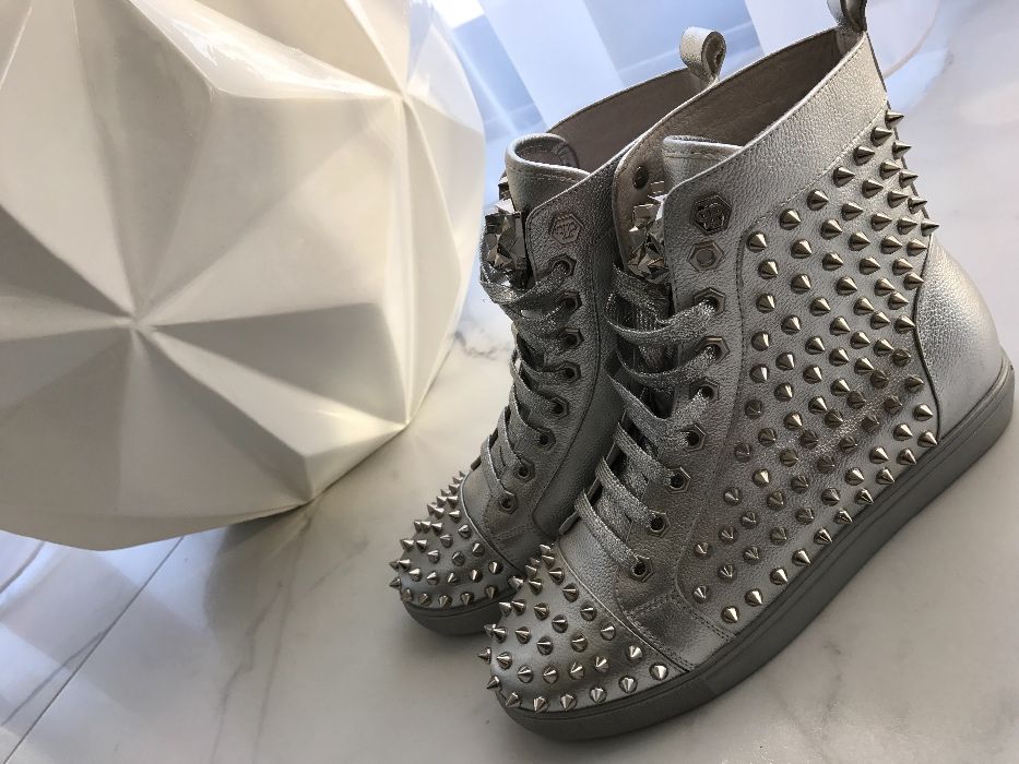 Trampki sneakers srebrne philipp Plein cwieki skórzane 38