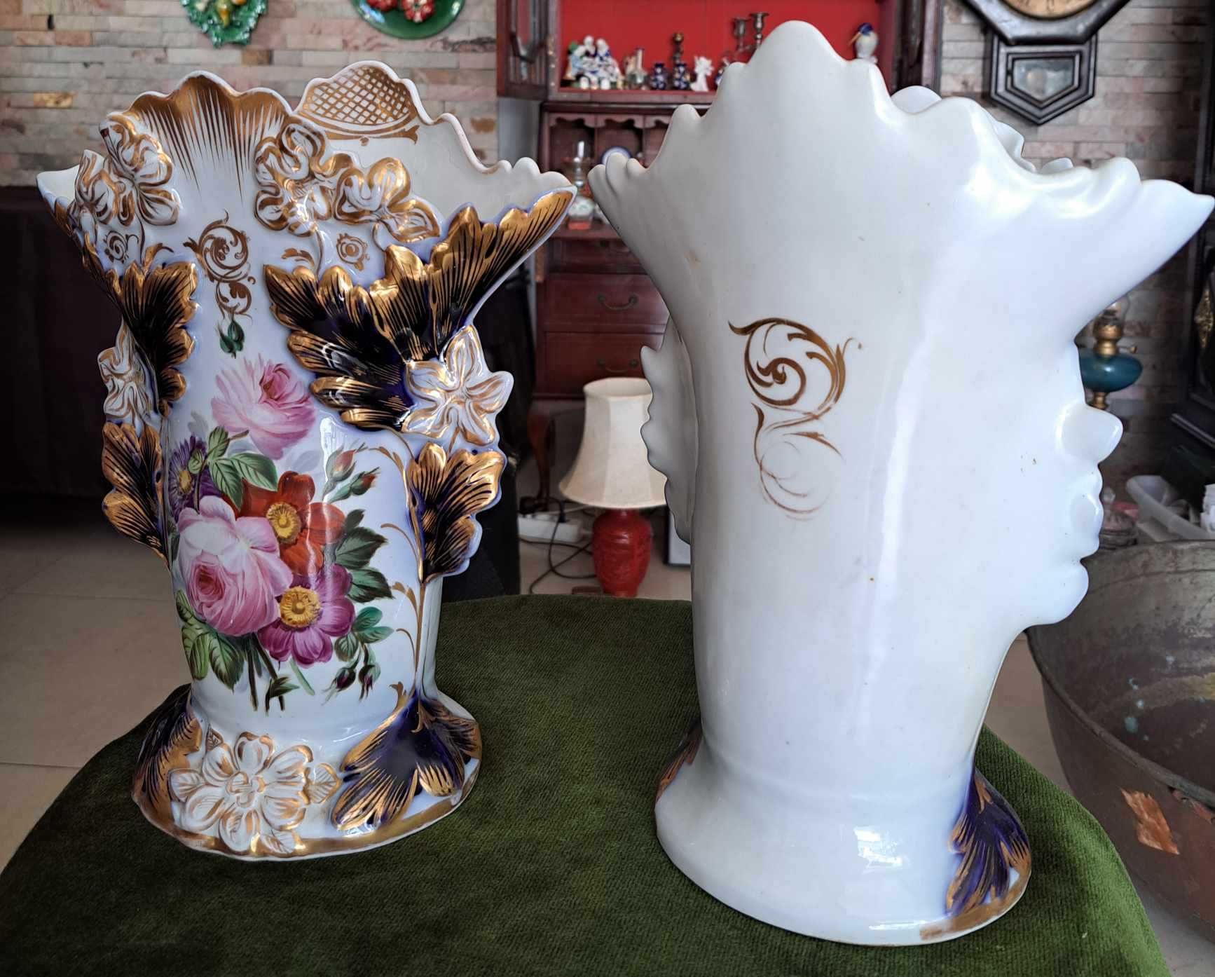 Par de jarras grandes Séc XIX porcelana francesa