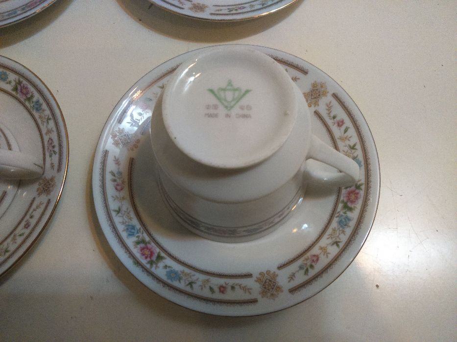 Retro Vintage Antigo Serviço Chá 4 Chávenas Pires Porcelana Chinesa