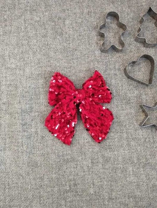 Nowa czerwona spinka do włosów welurowa aksamitna kokarda z cekinami