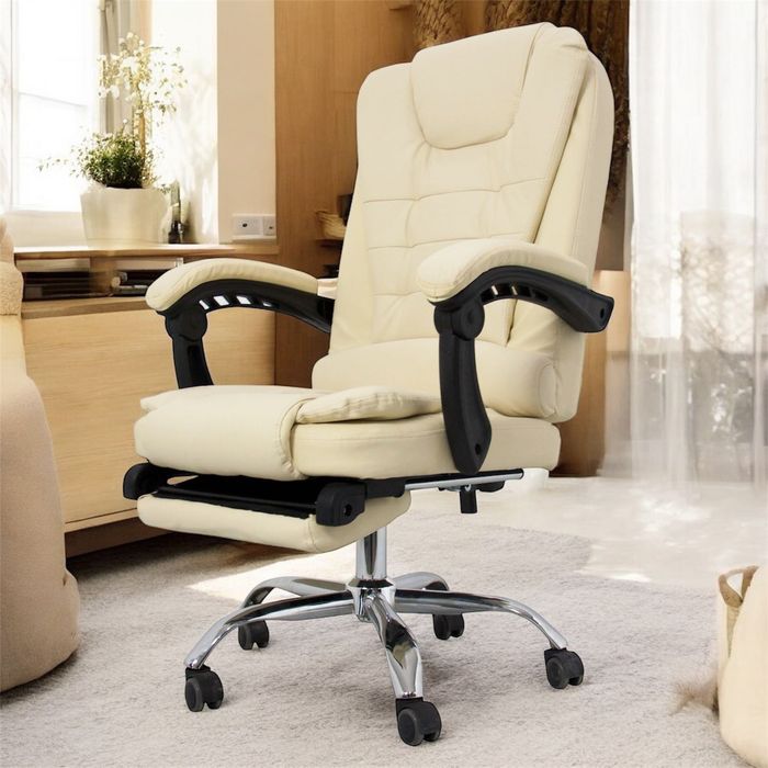 Krzesło Biurowe PREMIUM‼️ Kremowe z Podnóżkiem Fotel Obrotowy Do Biura