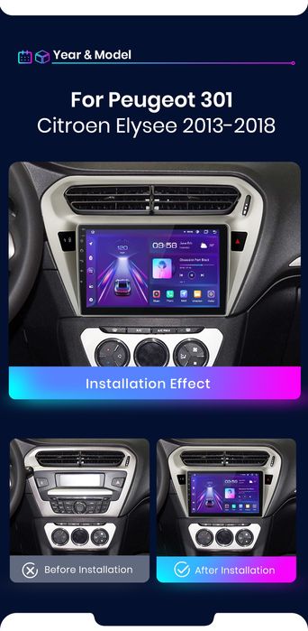 Rádio Peugeot 301 Citroën C-Elysée 2013-18 Carplay Android Auto 2/32GB