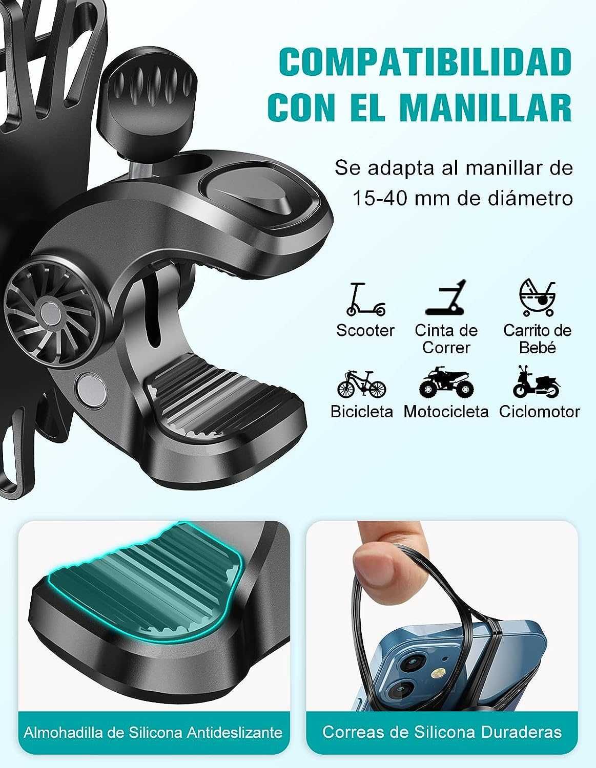 Suporte Telemóvel para Bicicleta & Mota, anti-vibração e rotação 360