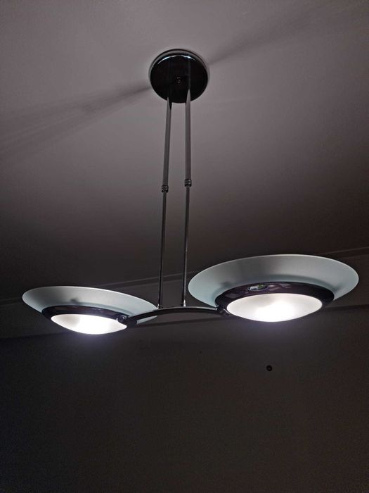 Candeeiro duplo de teto, cromado e vidro