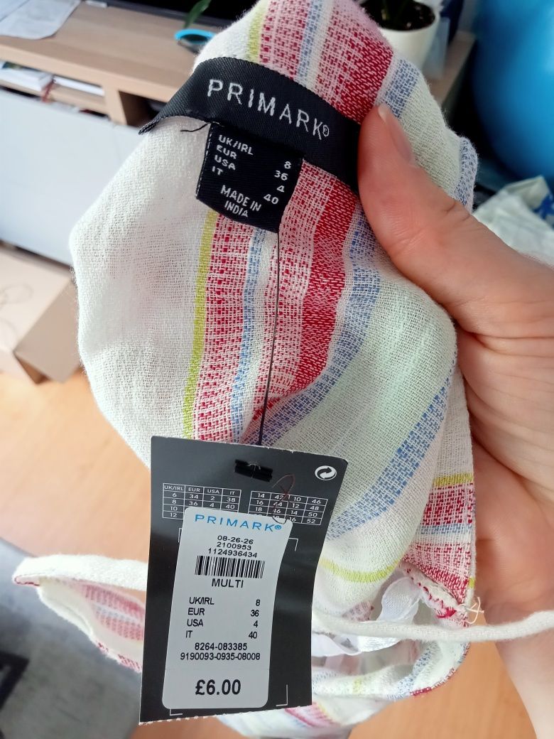 Crop top w kolorowe paseczki na ramiączkach, 36, primark