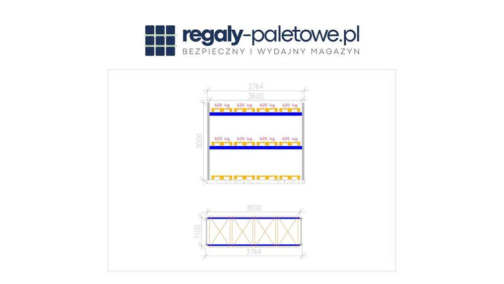 Regał magazynowy paletowy 3m. 12 palet. NOWY