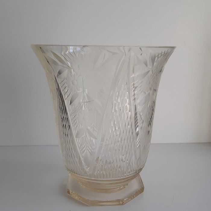Retro Vintage Antigo Vaso Taça Vidro Urânio Cristal Trabalhado