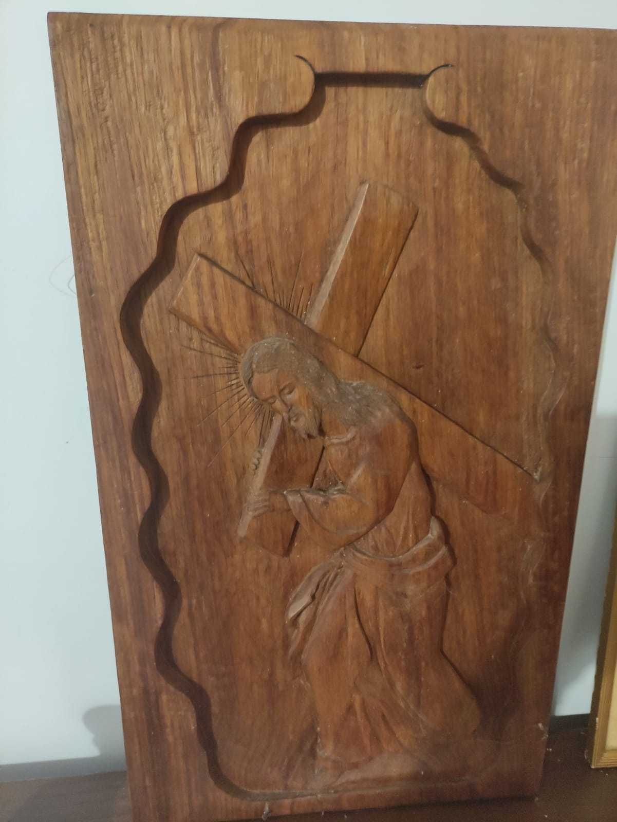 Quadro madeira _ figura Cristo esculpida