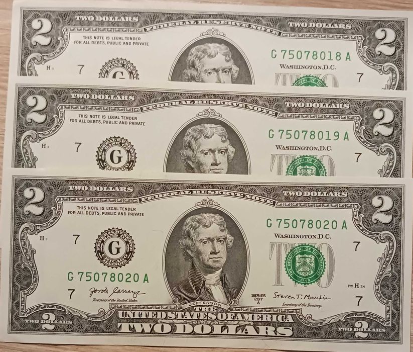 3 x 2 $ USA T.Jefferson-2017 r.-seria "A"-Chicago- Illinois-mennicze