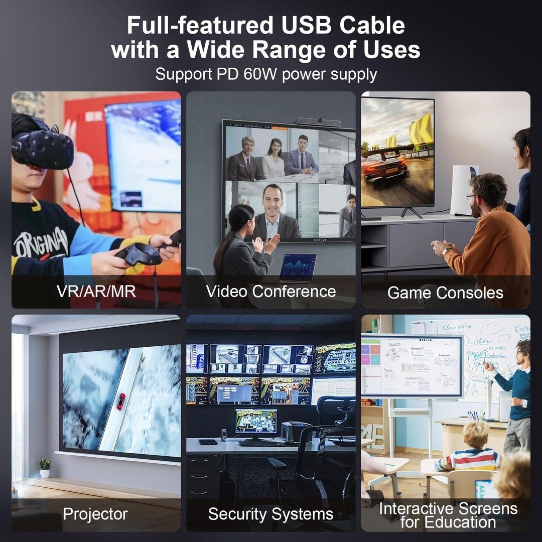 Cabo de fibra óptica USB-C para USB-C completo 10M, cabo de vídeo USB