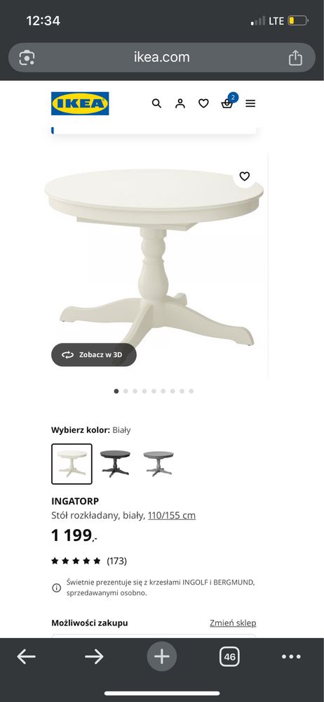Stół okrągły IKEA biały rozkładany