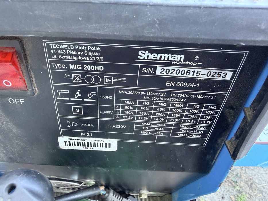 Spawarka/ migomat sherman MIG 200HD przyłbica wózek
