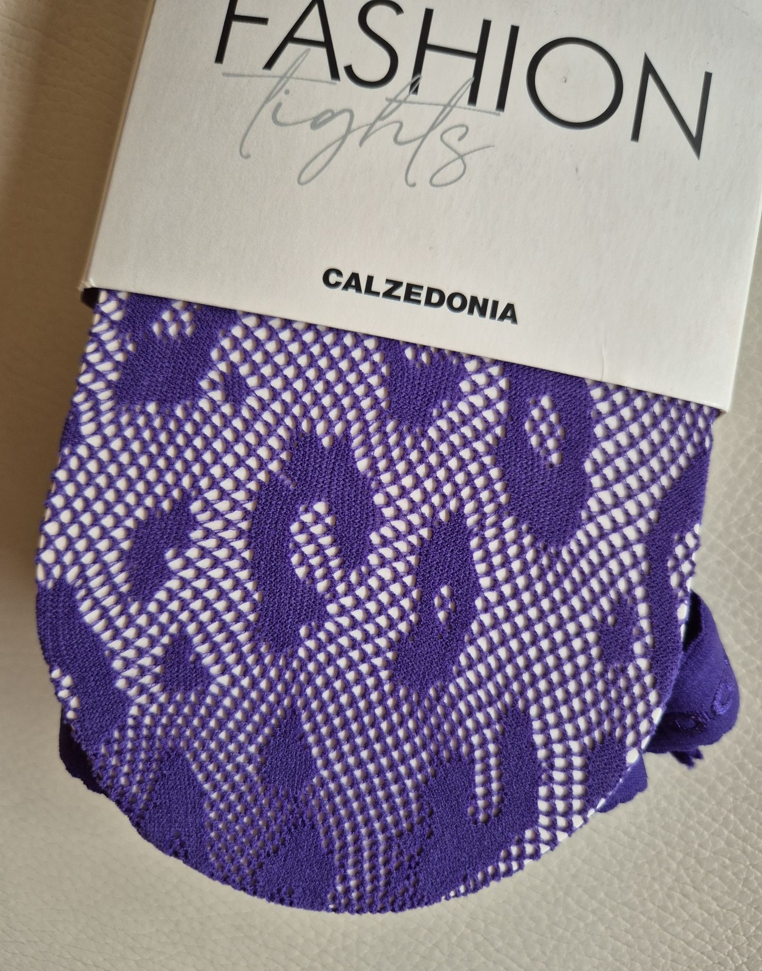 Rajstopy Calzedonia s/m i m/l fioletowe cętki panterka Animalier rete