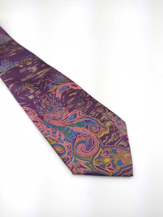 adam's fioletowy śliwkowy jedwabny krawat w ptaki jezioro kaczki n01