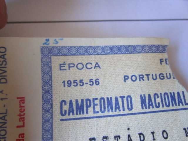 Campeonato Nacional bilhete jogo Académica Coimbra Benfica 1956