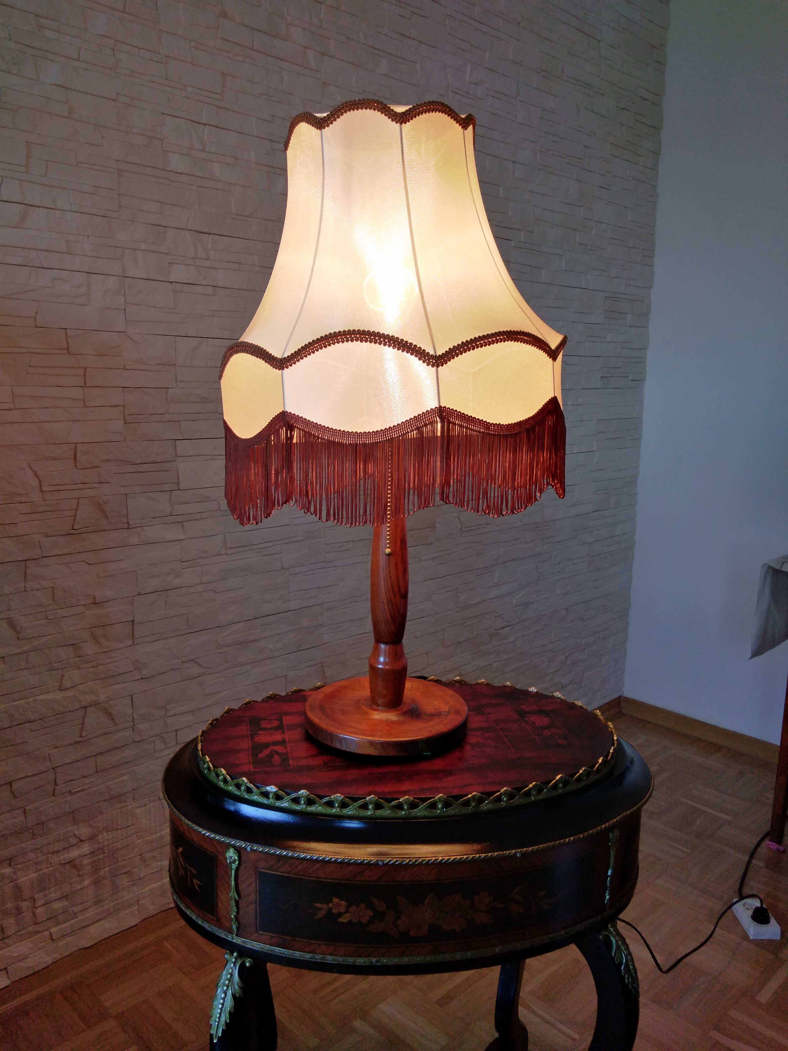 Lampa drewniana stołowa retro PRL abażur