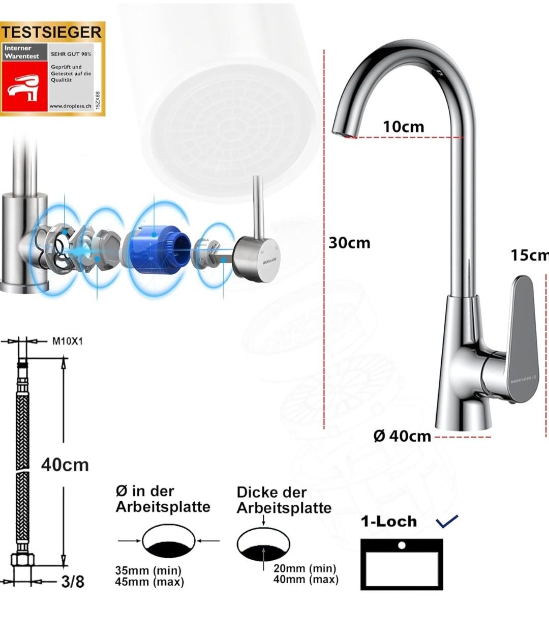 DROPLESS – kran kuchenny wysuwany z prysznicem