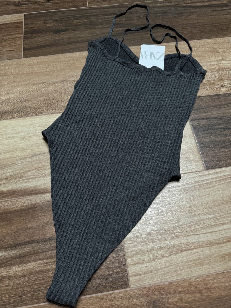 Szare body dzianinowe Zara r.S dzianina body prążkowane zatrzaski napy