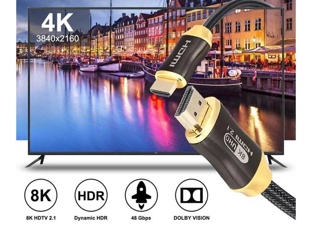 Kabel przewód hdmi 2.1 video ultra high speed 8k 60hz 4k 120hz hq gold