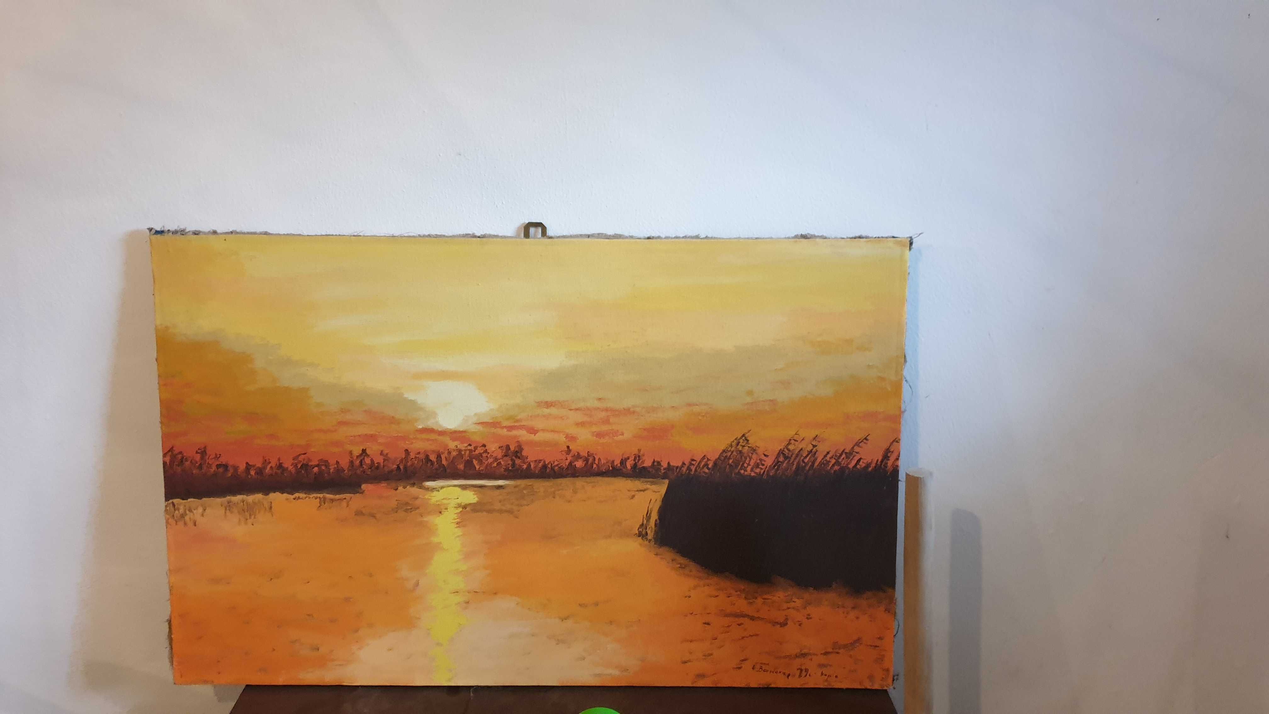 Obraz zachód słońca ręcznie malowany na płótnie