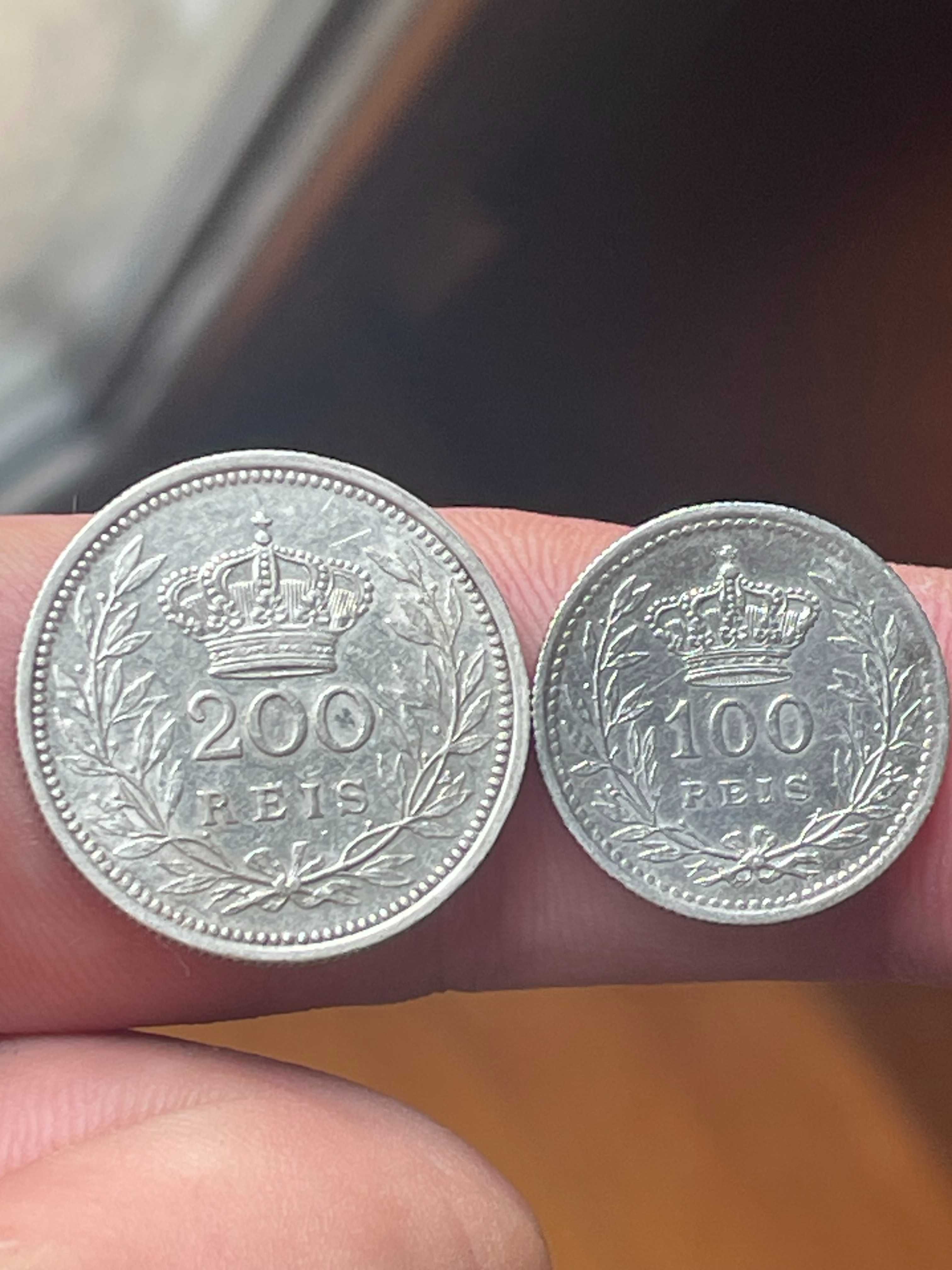 duas moeda em prata 100 e 200 reis d. Manuel