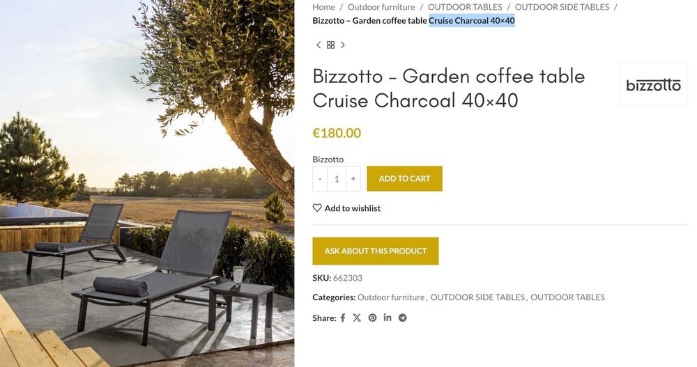 Bizzotto – Cruise Charcoal Coffee Table 2024