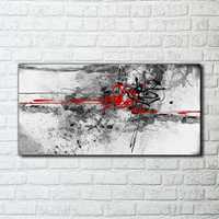 Pintura Abstrata Preto Branco Vermelho - 100x50 - Com Moldura