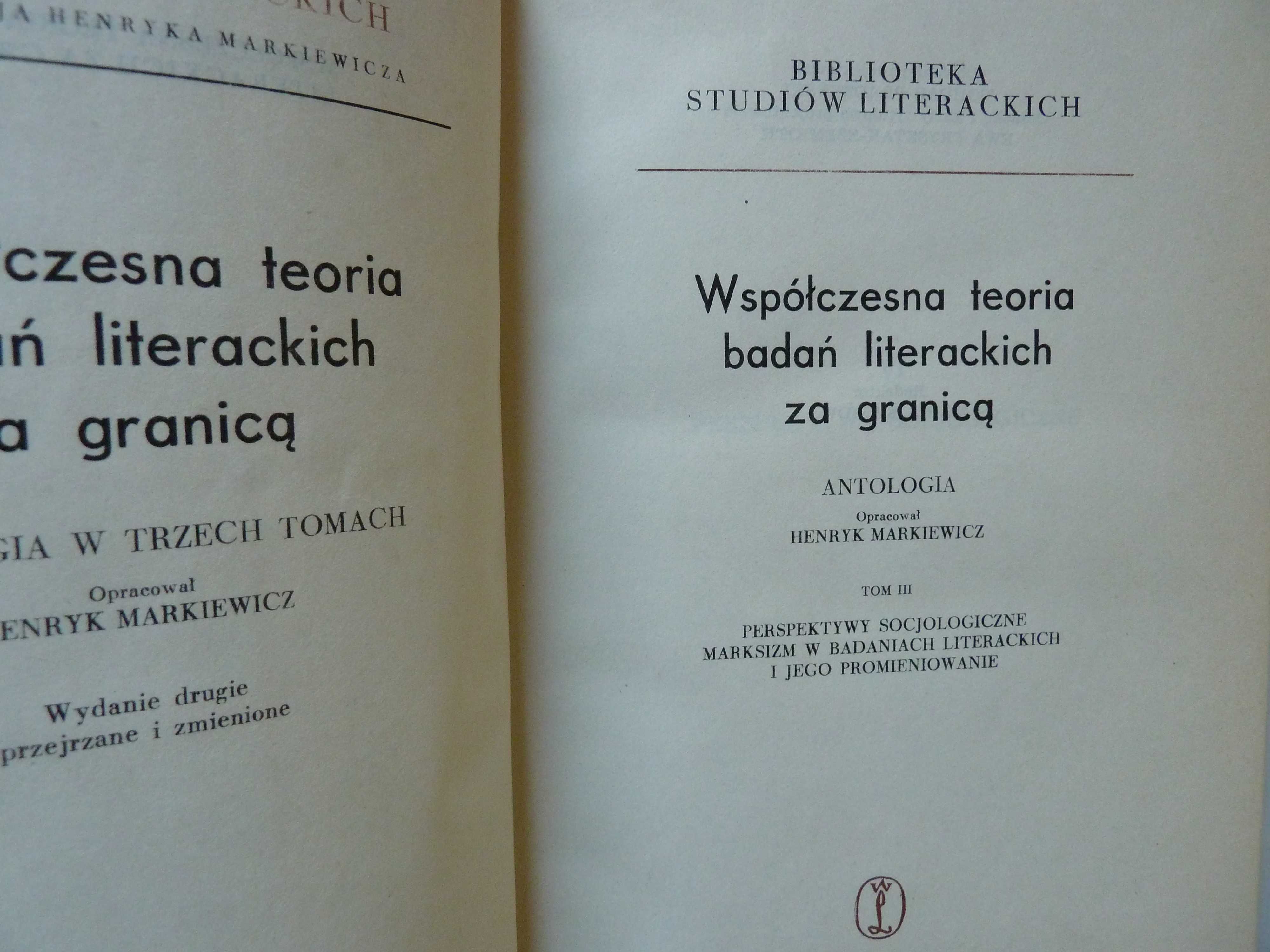Współczesna  teoria badań literackich za granicą     Tom   I , III