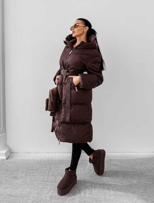 Mega kurtka długa/płaszcz OLAVOGA
premium roz. M  BRĄZ czekolada