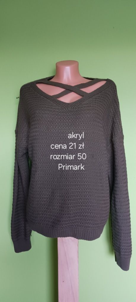 Oliwkowy sweter z paskami przy dekolcie Primark rozm.50