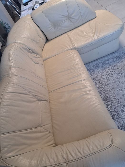 Narożnik rozkładany  skóra naturalna wanila