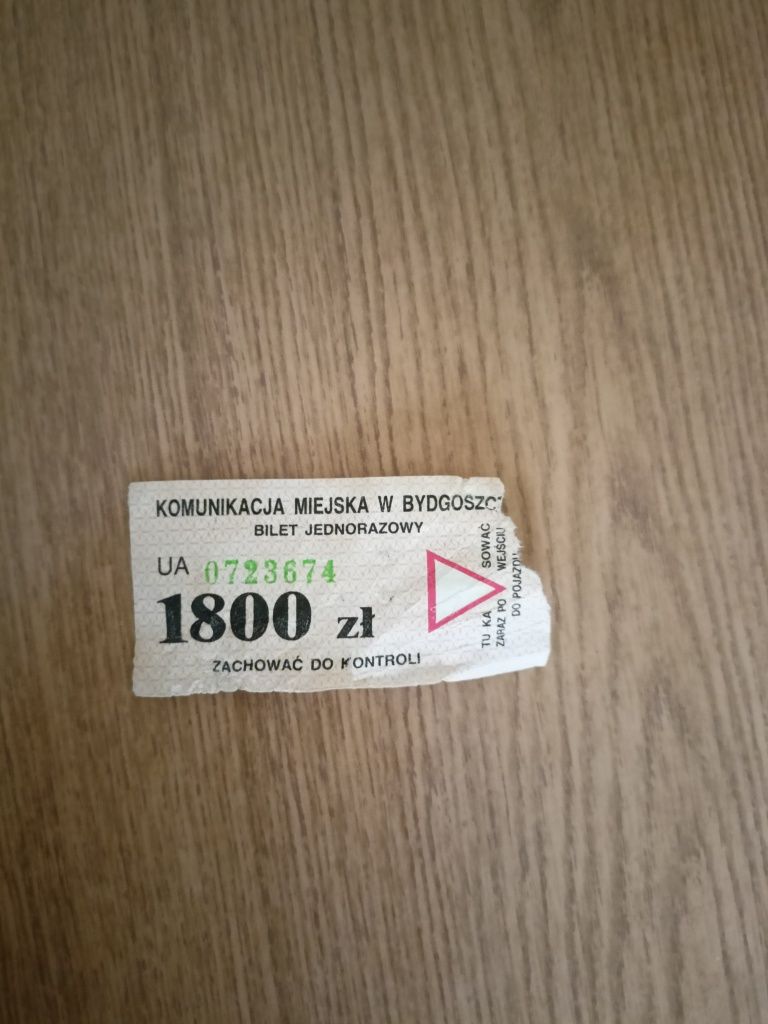 Stary bilet tramwajowy autobusowy komunikacja miejska mzk Bydgoszcz