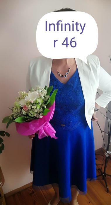 Sukienka chabrowa Infinity r. XL, tiul, koronka