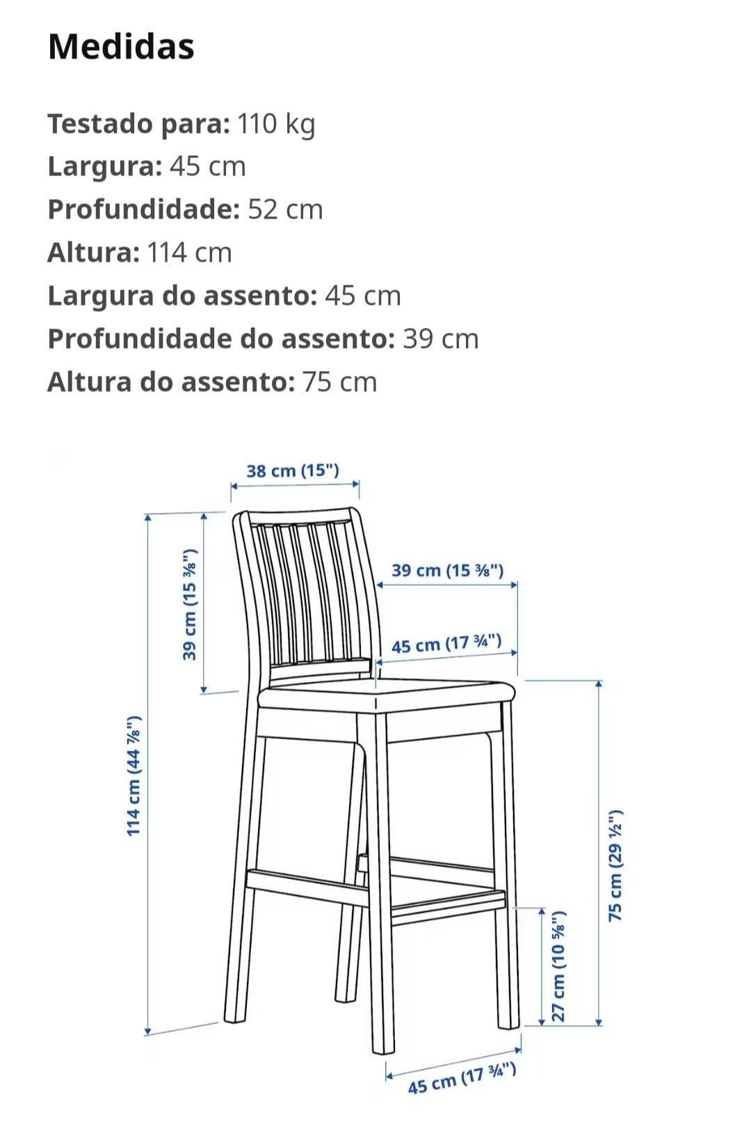 Cadeira alta c/encosto Ekedalen IKEA 70€