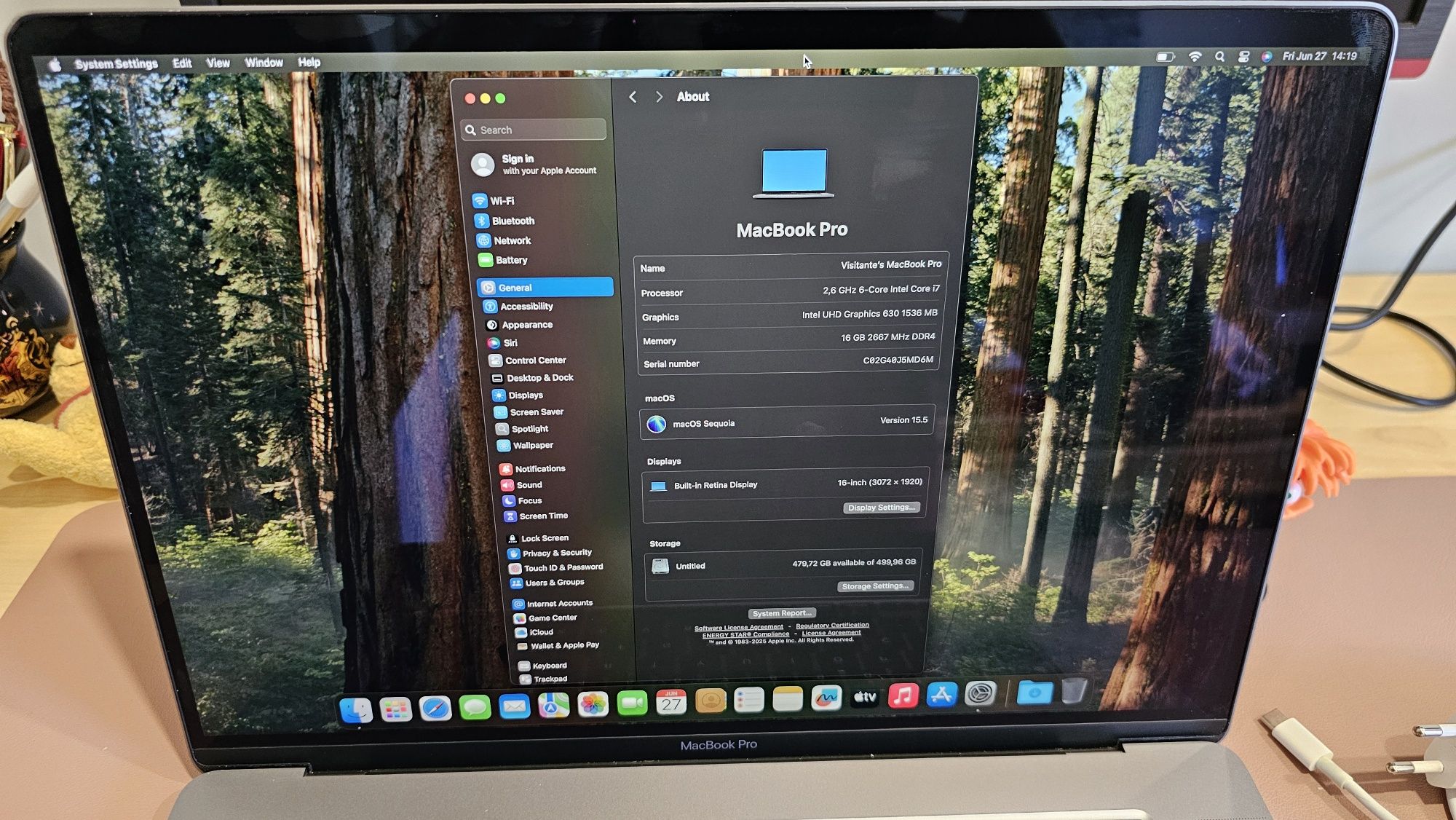 MacBook Pro (16 polegadas, 2019) Intel Core i7 6-core a 2,6 GHz