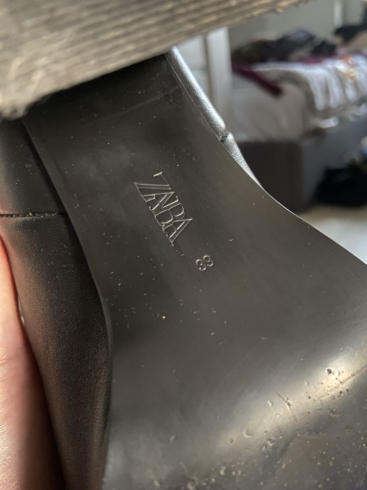 Buty botki na obcasie Zara, skórzane, rozmiar 39