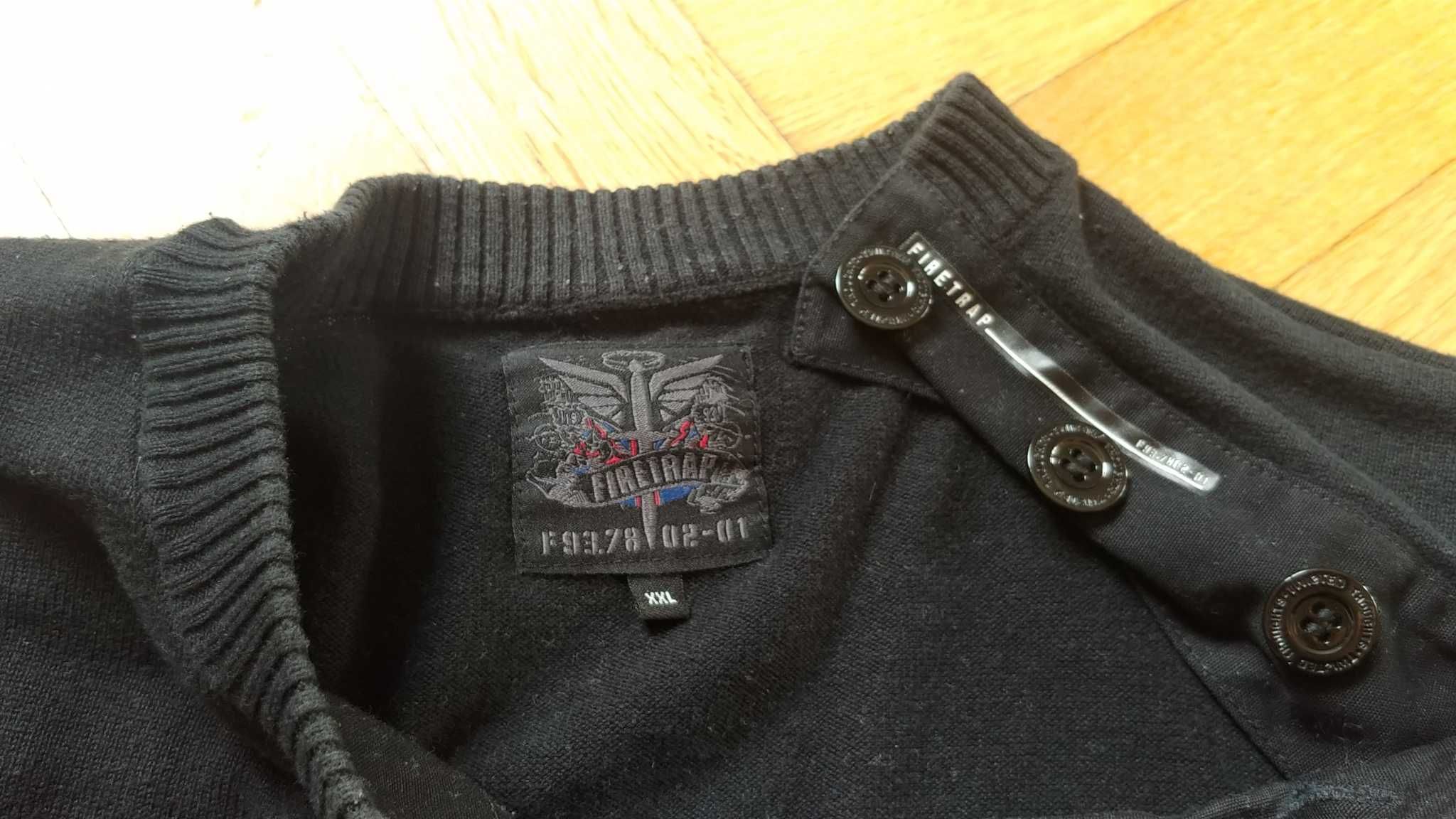 Sweter męski Firetrap, czarny, z guzikami, rozmiar XXL (raczej L)