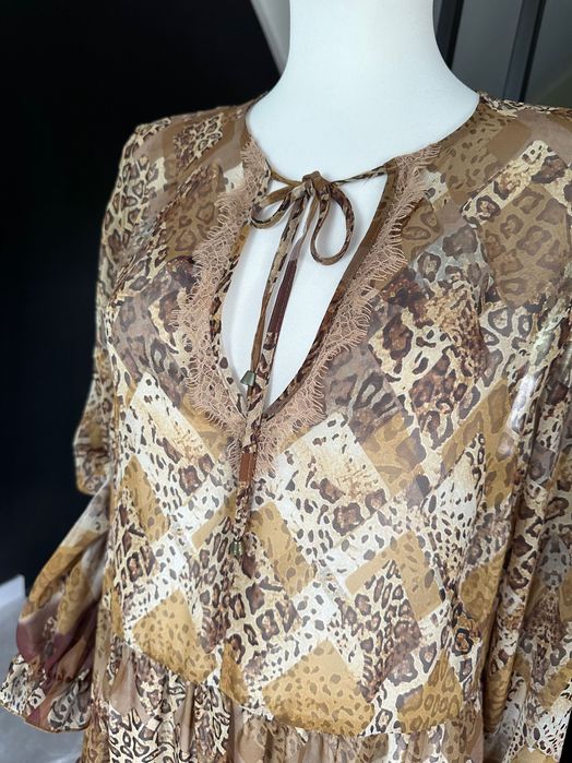 Marsala lekka sukienka tunika zwierzęcy print rozm. uni