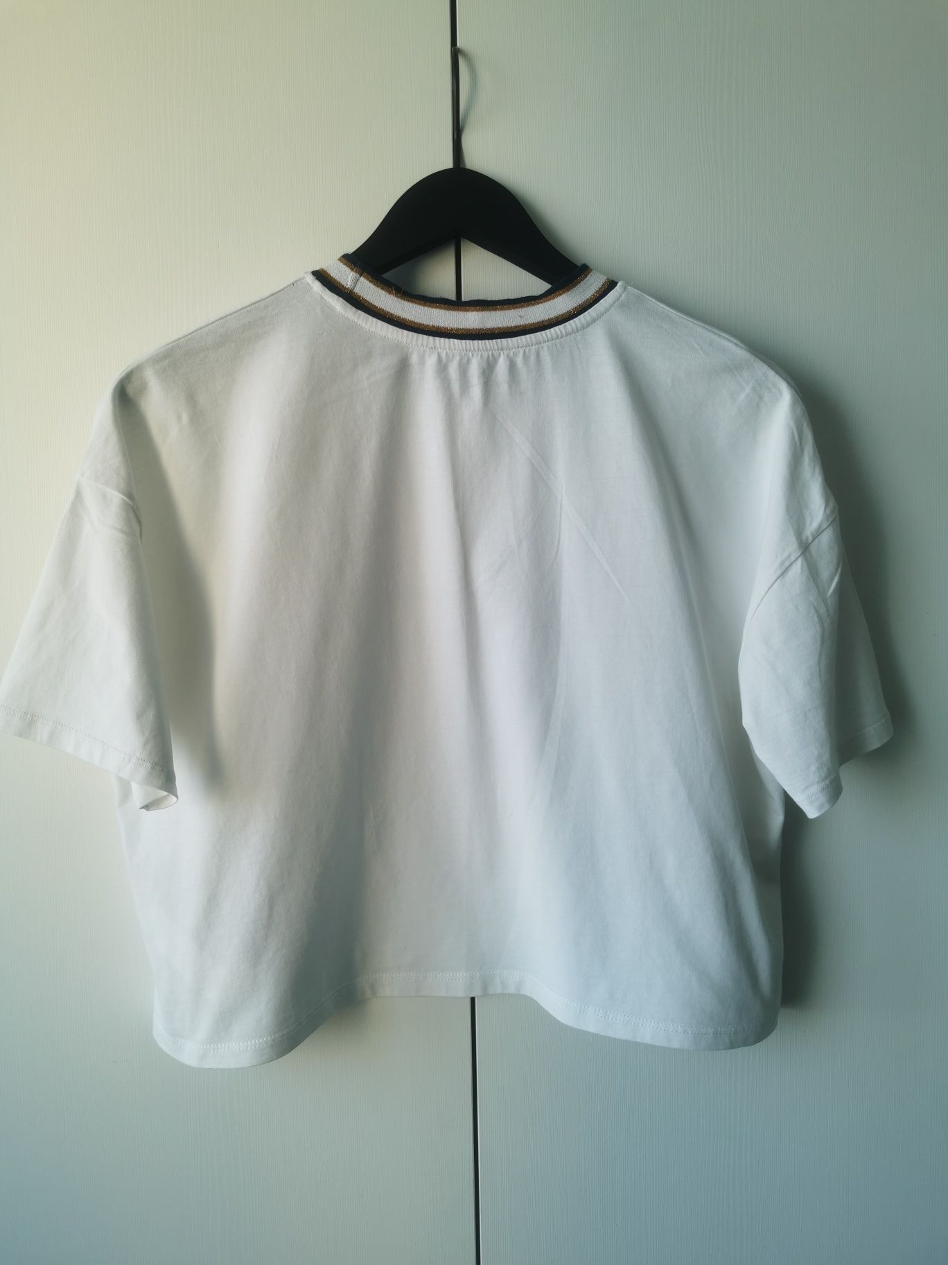 Zara bluzka t-shirt koszulka 36 S biała crop top bawełna oversize