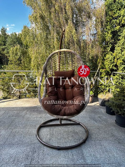 Fotel Wiszący Ogrodowy Kokon Beżowy XXL Ostatnie Sztuki Promocja -50%