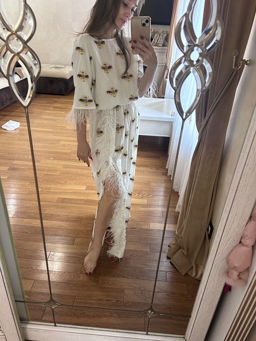 Довге плаття з пірям ,розмір s ,один раз одягла