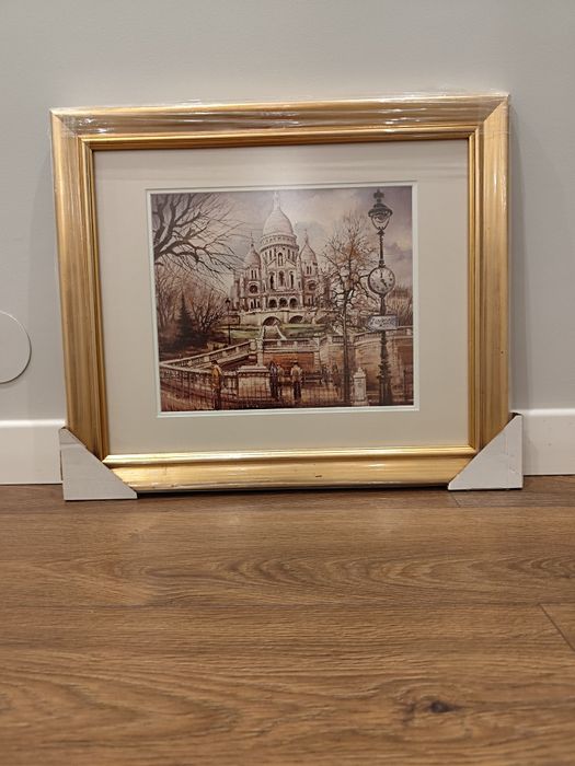 Obraz grafika złota rama vintage Paryż Bazylika Sacré-Cœur