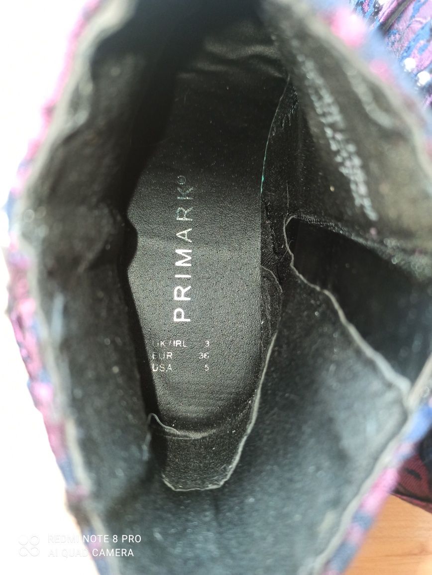 Hit sezonu- fioletowe botki PRIMARK w kwiaty rozmiar 36