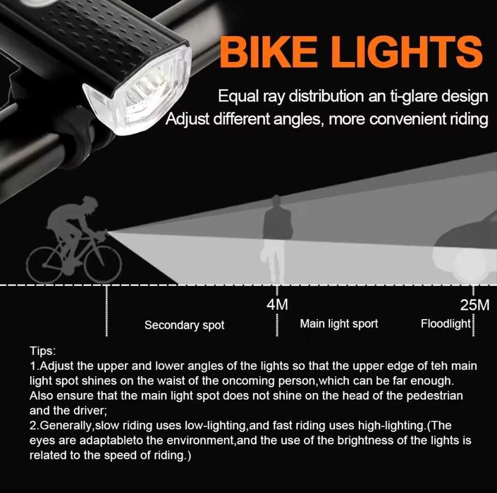 Zestaw lampki rowerowe led przednia tylnia zestaw nowe aku usb