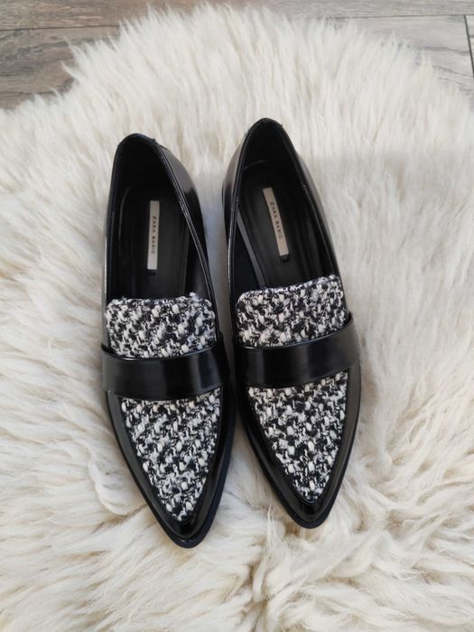 Czarne półbuty 37 Vintage y2k Mokasyny Pepitka Zara