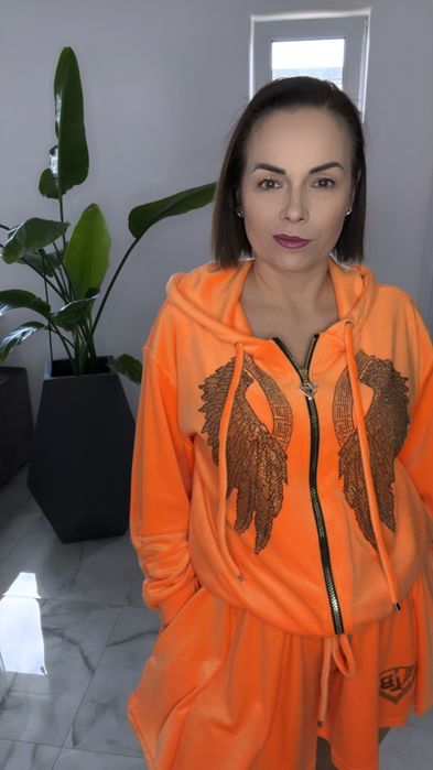 Dres Lola Bianka komplet welurowy pomarańczowy