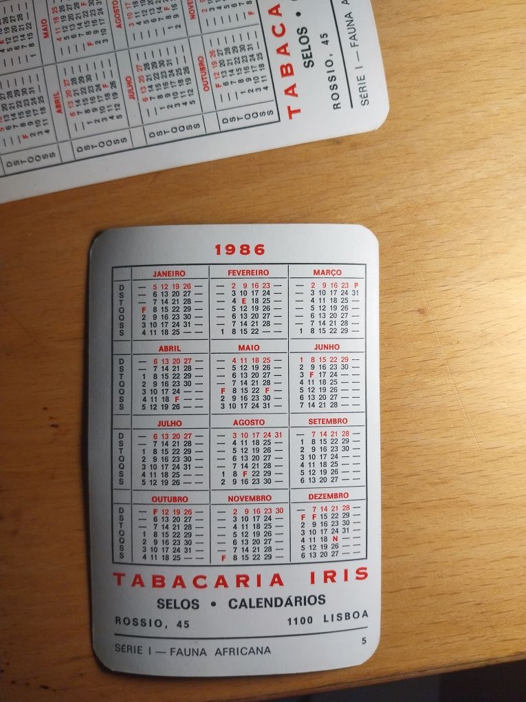 Calendários de 1986